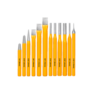 KIT DE PUNZONES Y CINCELES EN FRÍO DE 12 PIEZAS ACERO 40CR - 1 PUNZÓN CÓNICO + 3 CINCEL FRÍO + 6 PIEZAS DE PUNZÓN + 2 PIEZAS DE PUNZÓN DE CENTRADO