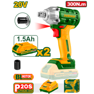 LLAVE DE IMAPCTO BRUSHLESS 1/2'' INALÁMBRICO 2300 RPM / 3300 BPM CON 2 BATERÍAS LI-ION 1.5AH - VOLTAJE: 20V - PAR APRIETE: 300NM - ENCHUFES: 21MM - INCLUYE CARGADOR