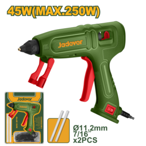 PISTOLA ENCOLADORA 45W (250W) - VOLTIOS: 220-240V 50/60HZ - CAPACIDAD DE PEGADO: 20 - 30G/MIN - DIÁMETRO DE LA BARRA DE PEGAMENTO: 11.2MM - INCLUYE 2 BARRAS DE SILICONA