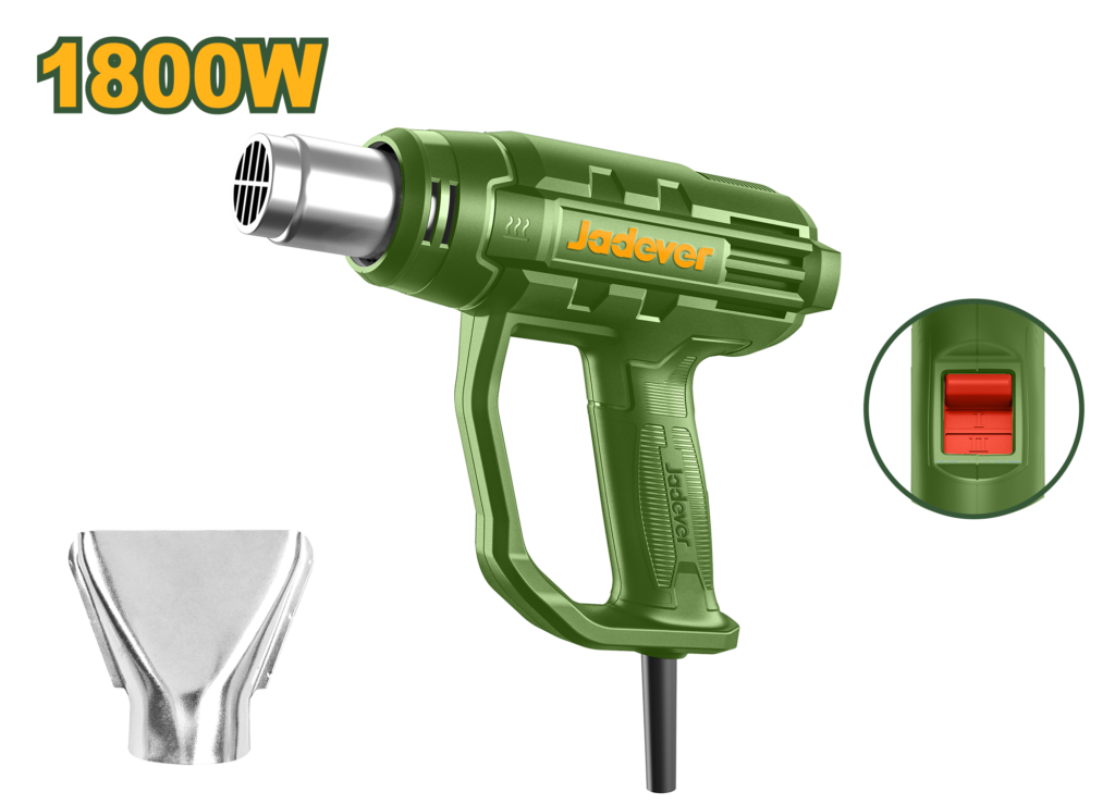 PISTOLA DE CALOR POTENCIA 1800W, 220V-240V~50/60Hz, TEMPERATURA 480°C/560°C, FLUJO DE AIRE 250/380L/MIN, INCLUYE UNA BOQUILLA