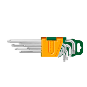KIT DE LLAVES TORX DE 9 PIEZAS - BRAZO LARGO - ACERO CR-V - TAMAÑO: T10, T15, T20, T25, T27, T30, T40, T45, T50