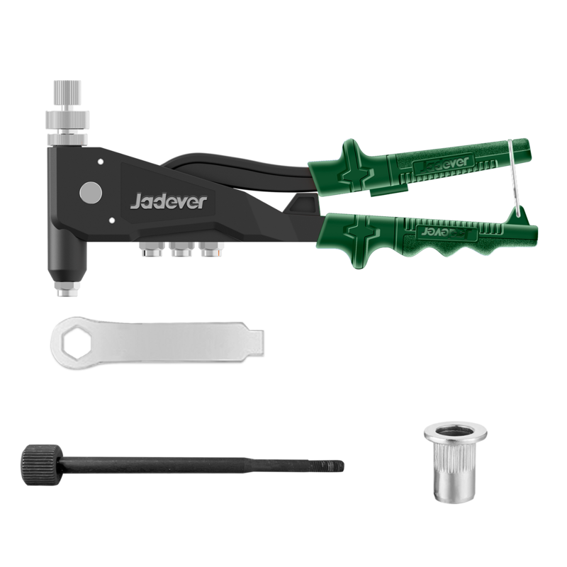 PISTOLA REMACHADORA DE ALUMINIO + 1 LLAVE INGLESA + 4 MANDRILES MÉTRICOS INTERCAMBIABLES (M3, M4, M5, M6) + TUERCAS M3-M4-M5-M6