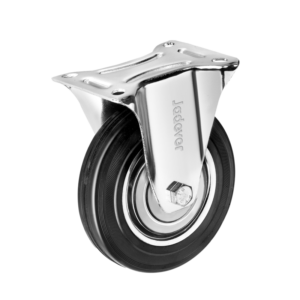 RUEDA RÍGIDA CON RODAMIENTOS DE RODILLOS - 8'' (200MM) X 44MM - CARGA: 230KG - ACERO + GOMA - PLACA SUPERIOR: 132 X 110MM - ALTURA DE MONTAJE: 233MM
