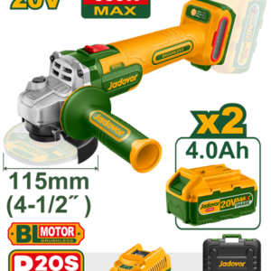 AMOLADORA ANGULAR INALÁMBRICA BRUSHLESS 3000/9000 RPM CON DOS BATERÍAS LI-ION 4Ah - 20V - DIÁMETRO DEL DISCO: 115MM - ROSCA DEL HUSILLO: M14 - INCLUYE CARGADOR - EN MALETIN