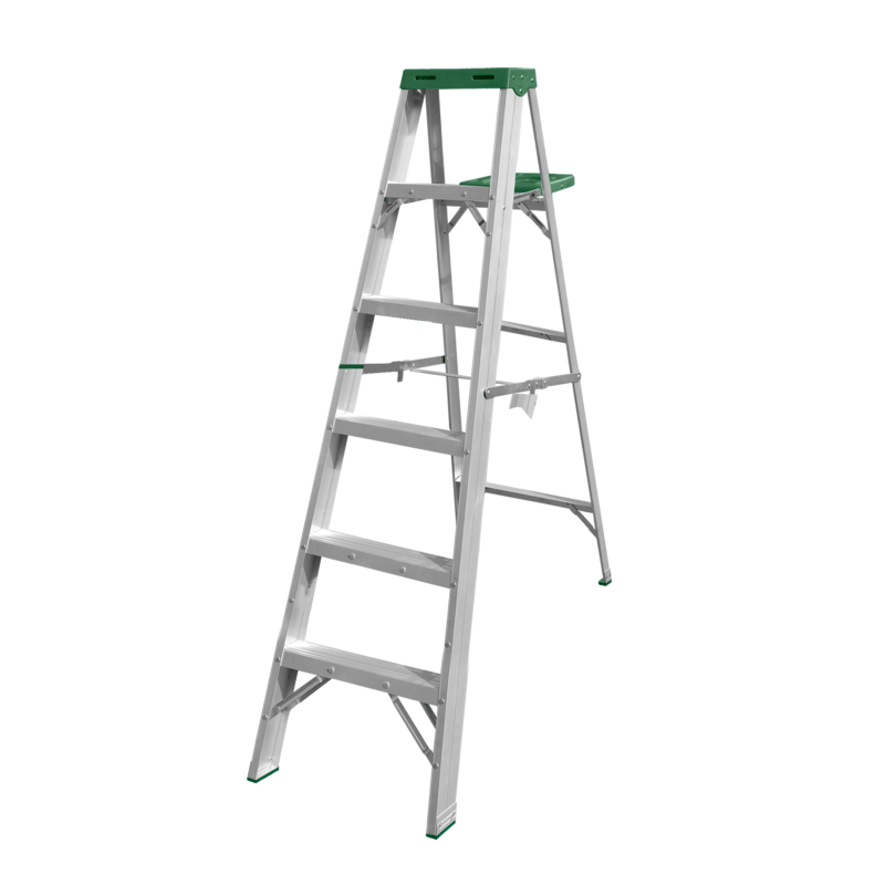 ESCALERA DE TRABAJO CON PORTA HERRAMIENTAS - ALUMINIO - ESCALONES: 5+1 - CARGA MÁXIMA: 150KG