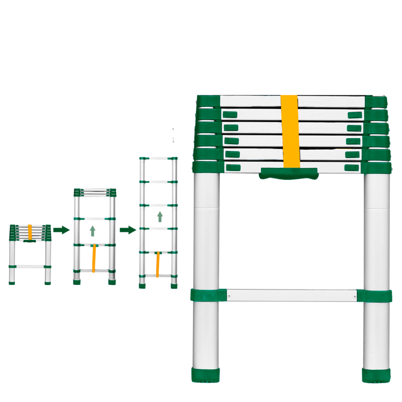 ESCALERA TELESCÓPICA - ESCALONES: 6 - ALUMINIO - ALTURA MÁX. EXTENDIDA: 2000MM - MÁX. CARGA: 150KG
