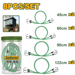 SET 8 PIEZAS, JUEGO DE ELASTICOS PARA VALIJAS, 2X45CM, 2X60CM, 2X90CM, 2X122CM, MATERIAL PP, GOMA GANCHO