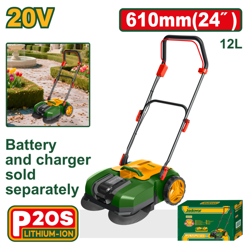 BARREDORA INALAMBRICA 20V - CAPACIDAD 12L - 610MM (24") - AREA DE 1800 M2/H -