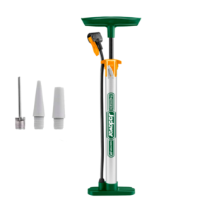 INFLADOR MANUAL CON BASE - 160PSI - 3 PICOS - CILINDRO DE ACERO Y PEDAL DE GOMA - TAMAÑO: Ø32 X 390MM