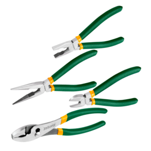 KIT PINZAS Y ALICATES 4 PIEZAS DE 6'': PINZAS UNIVERSALES SIMPLES, PINZA DE PUNTA LARGA, ALICATES DE CORTE DIAGONAL, PINZAS PARA JUNTAS DESLIZANTES