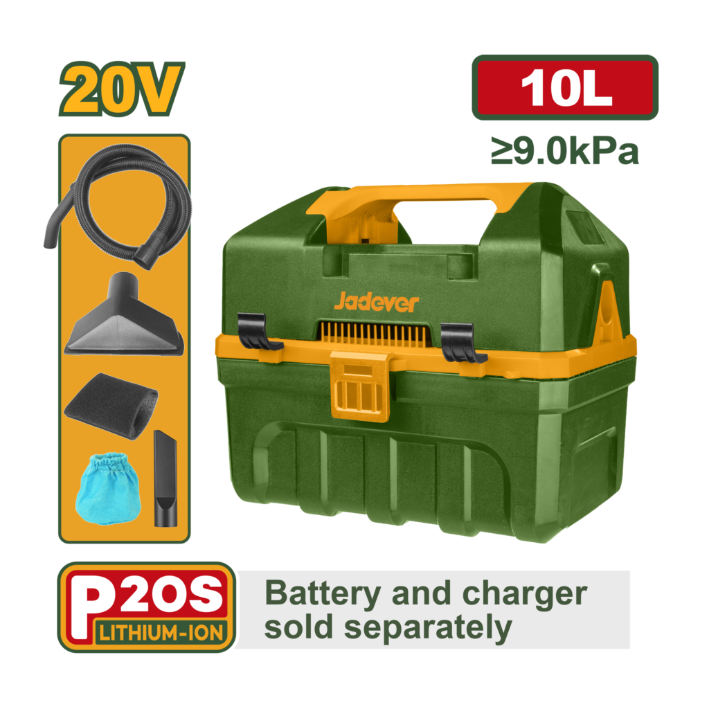 ASPIRADORA INALÁMBRICA PORTATIL - 20V VACÍO: ≥9.0KPA CAPACIDAD DE POLVO: 10L DIÁMETRO DE LA MANGUERA DE SUCCIÓN: 32 MM TANQUE DE PLÁSTICO CON FUNCIÓN DE SOPLADO INCLUYE ACCESORIOS