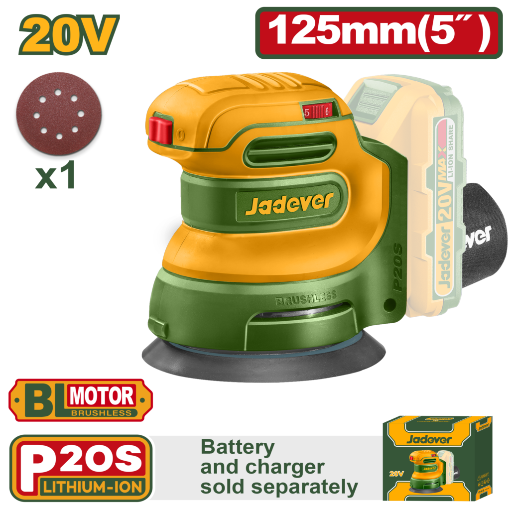 LIJADORA ROTO ORBITAL BRUSHLESS 20V VELOCIDAD SIN CARGA: 8000-13000RPM TAMAÑO INFERIOR: 125 MM (5 ″) CON 1 PIEZA DE PAPEL DE LIJA LA BATERÍA Y EL CARGADOR SE VENDEN POR SEPARADO