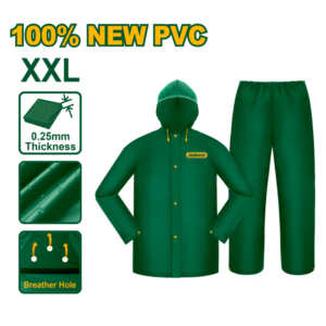TRAJE DE LLUVIA COMPLETO - TALLA XXL - ESPESOR: 0,25MM - 100% PVC NUEVO - RESISTENTE AL AGUA - VENTILACIÓN EN AXILAS