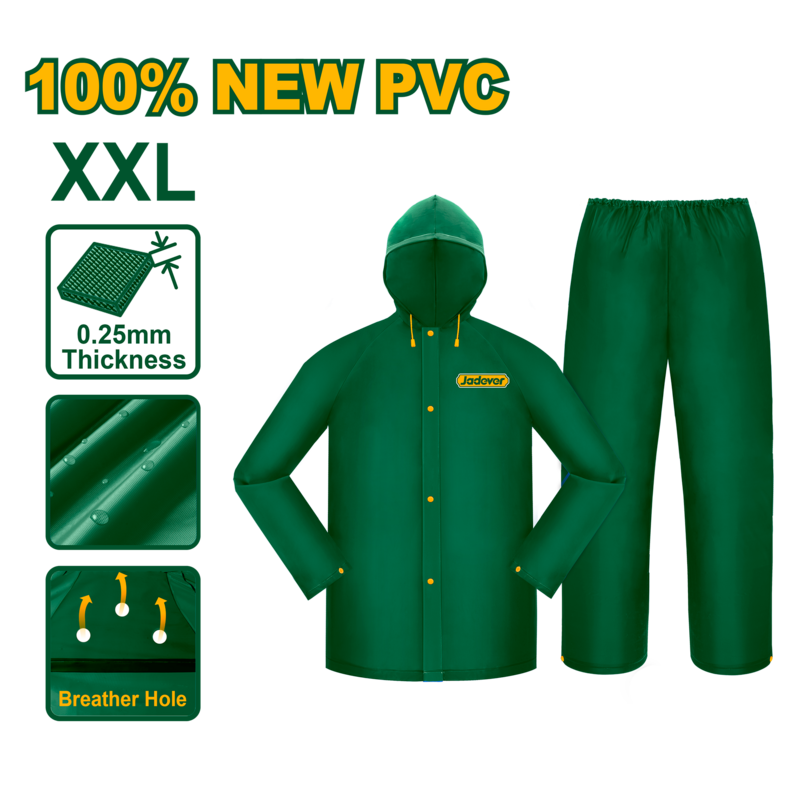 TRAJE DE LLUVIA COMPLETO - TALLA XXL - ESPESOR: 0,25MM - 100% PVC NUEVO - RESISTENTE AL AGUA - VENTILACIÓN EN AXILAS