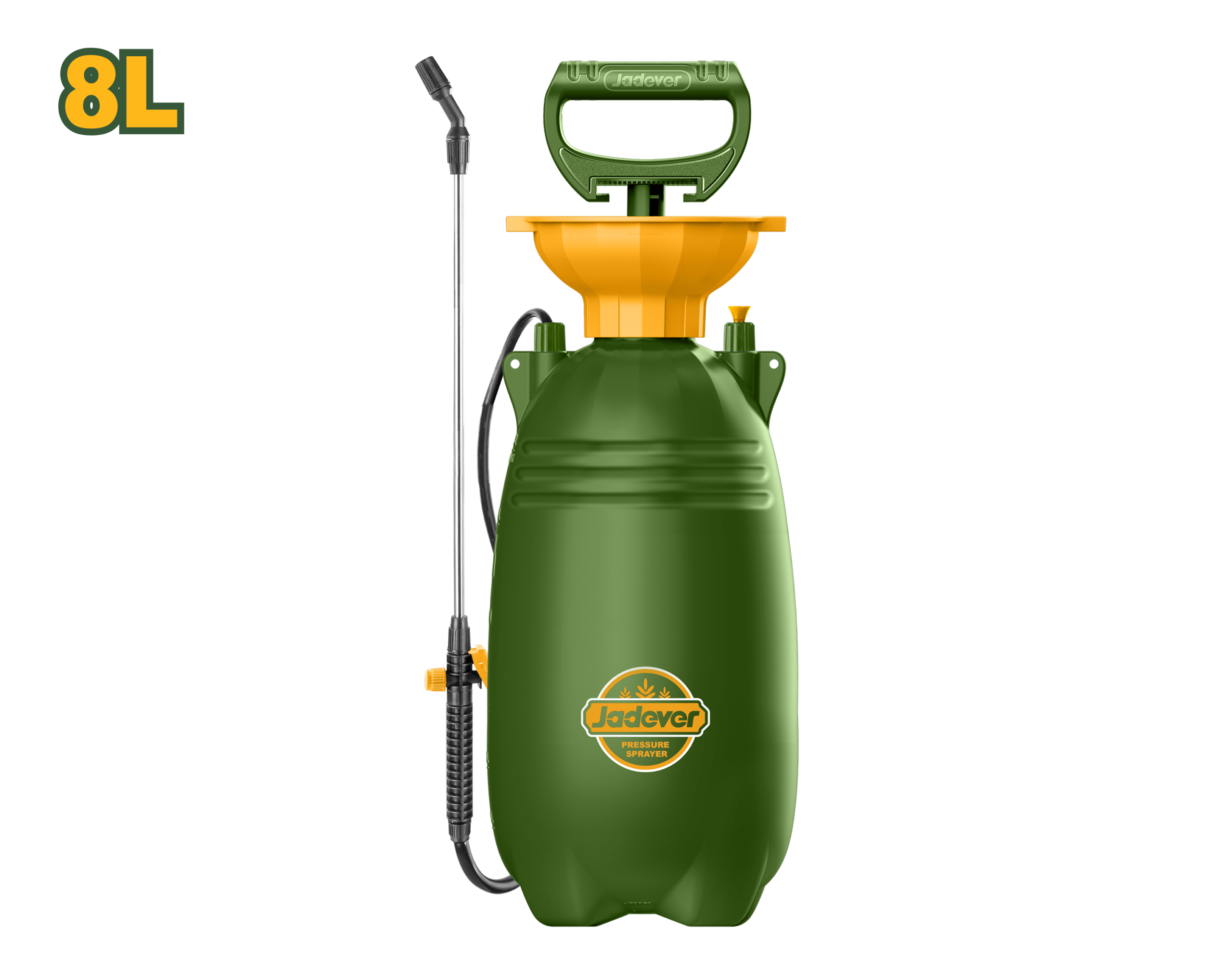 PULVERIZADOR, 8L, PRACTICA CORREA DE TRANSPORTE, PRESION 2.5BAR, MANGUERA FLEXIBLE 1.2M, LANZA UNIXIDABLE Y BOQUILLA DE PLASTIPO, GATILLO ON/OFF CON SEGURO, PATRON DE PULVERIZACION AJUSTABLE