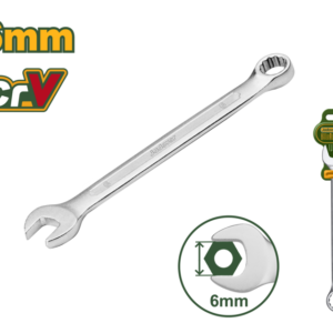 LLAVE COMBINADA - TAMAÑO: 6 MM LONGITUD: 100 MM MATERIAL: ACERO CR-V PULIDO FINO CROMADO, ACABADO MATE