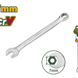 LLAVE COMBINADA - TAMAÑO: 7 MM LONGITUD: 110 MM MATERIAL: ACERO CR-V PULIDO FINO CROMADO, ACABADO MATE