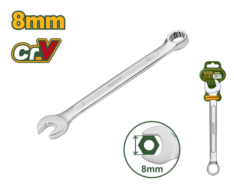 LLAVE COMBINADA - TAMAÑO: 8 MM LONGITUD: 120 MM MATERIAL: CR-V PULIDO FINO CROMADO, ACABADO MATE