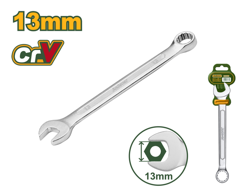 LLAVE COMBINADA - TAMAÑO: 13 MM LONGITUD: 170 MM MATERIAL: ACERO CR-V PULIDO FINO CROMADO, ACABADO MATE