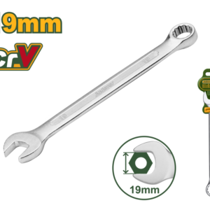 LLAVE COMBINADA - TAMAÑO: 19 MM LONGITUD: 230 MM MATERIAL: ACERO CR-V PULIDO FINO CROMADO, ACABADO MATE