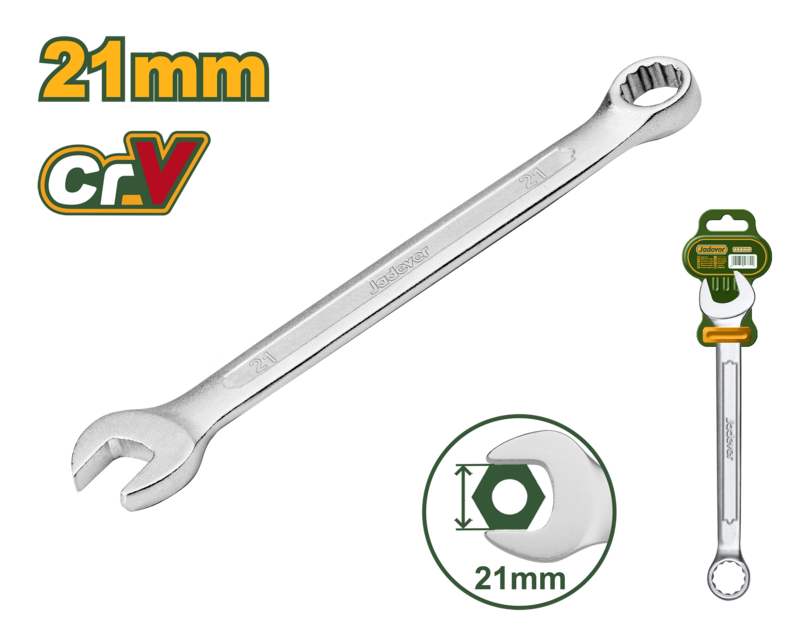 LLAVE COMBINADA - TAMAÑO: 21 MM LONGITUD: 253 MM MATERIAL: CR-V PULIDO FINO CROMADO, ACABADO MATE
