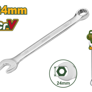 LLAVE COMBINADA - TAMAÑO 24 MM LONGITUD 285 MM MATERIAL CR-V PULIDO FINO CROMADO, ACABADO MATE
