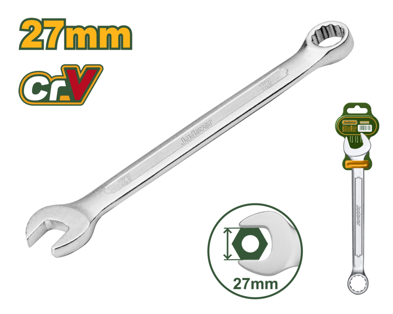 LLAVE COMBINADA - TAMAÑO: 27 MM LONGITUD: 330 MM MATERIAL: CR-V PULIDO FINO CROMADO, ACABADO MATE