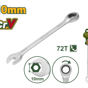 LLAVE COMBINADA CON CRIQUE DE 10 MM LONGITUD: 160 MM MATERIAL: CR-V CROMO RATCHETDROP FORJADO, TRATAMIENTO TÉRMICO CROMADO, ACABADO MATE