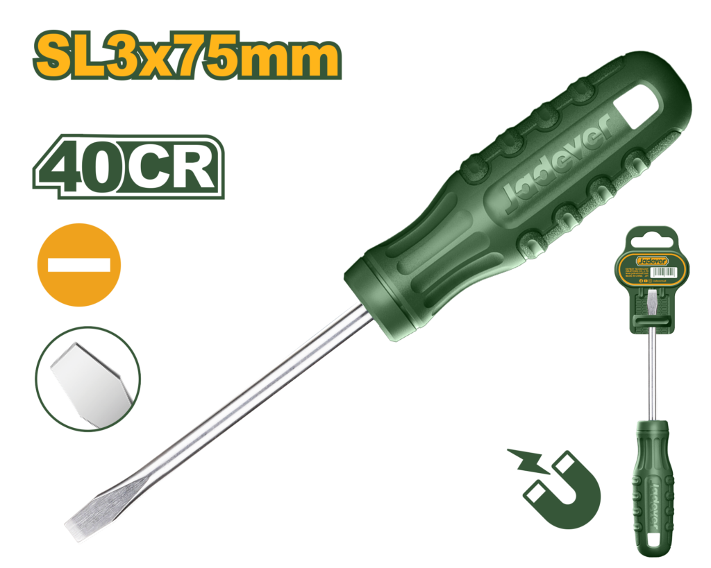 DESTORNILLADOR PLANO, DIAMETRO 3MM, LONGITUD 75MM, RANURADO 3MM, MANGO ERGONOMICO REDONDO