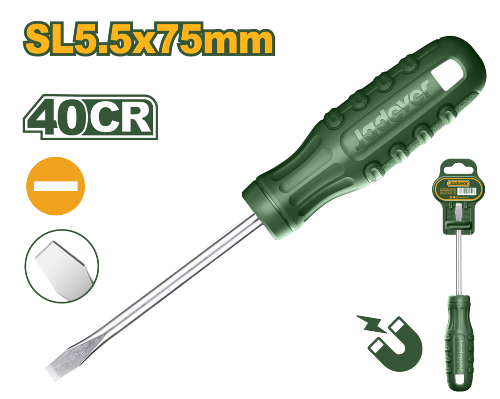 DESTORNILLADOR PLANO, DIAMETRO 5MM, LONGITUD 75MM, RANURADO 5.5MM, MANGO ERGONOMICO REDONDO