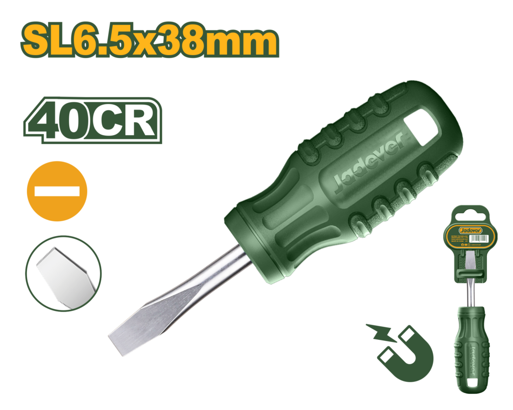 DESTORNILLADOR PLANO, DIAMETRO 6MM, LONGITUD 38MM, RANURADO 6.5MM, MANGO ERGONOMICO REDONDO