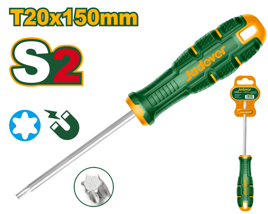 DESTORNILLADOR TORX, MATERIAL DE LA HOJA S2, T20 MAGNETICA, LONGITUD DE LA HOJA 150MM, DIAMETRO DE LA HOJA 6MM, MANGO ERGONOMICO REDONDO, FUENTE IMANTADA, EMBALADO POR PERCHA DE PLASTICO