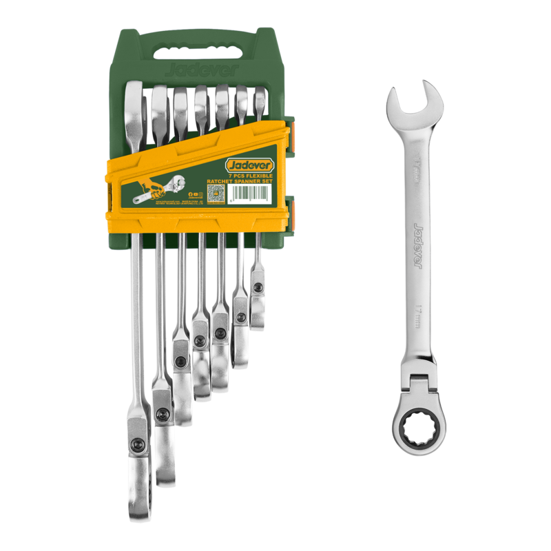KIT DE LLAVES CRICKET COMBINADAS FLEXIBLES DE 7 PIEZAS -TAMAÑO: 8MM, 10MM, 12MM, 13MM, 14MM, 17MM, 19MM - CRICKET DE CABEZA GIRATORIA (180°)