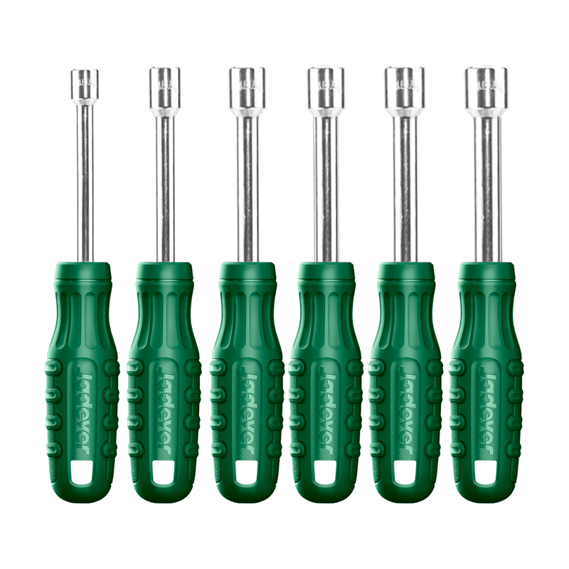 KIT DE DESTORNILLADORES PARA TUERCAS - 6 PIEZAS - ACERO 45CS - LONGITUD: 185MM - TAMAÑO: 5-6-7-8-9-10MM - CABEZA HEXAGONAL - MANGO DE PLÁSTICO REDONDO