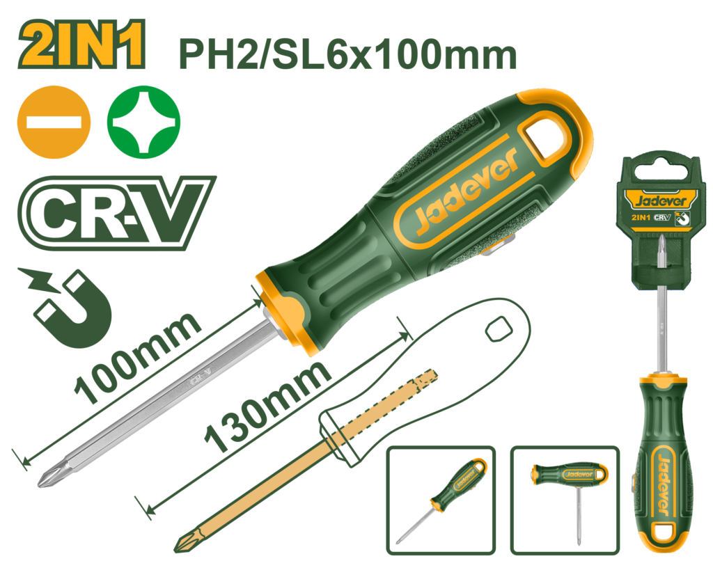 DESTORNILLADOR 2 EN 1, PH2, SL6.5, LONGITUD 130MM, MANGO 6.35