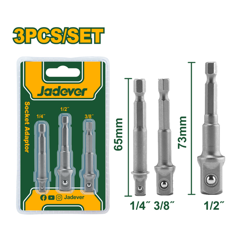 KIT DE ADAPTADORES HEXAGONAL A BOCALLAVE – 1/4″ 3/8″ 1/2″