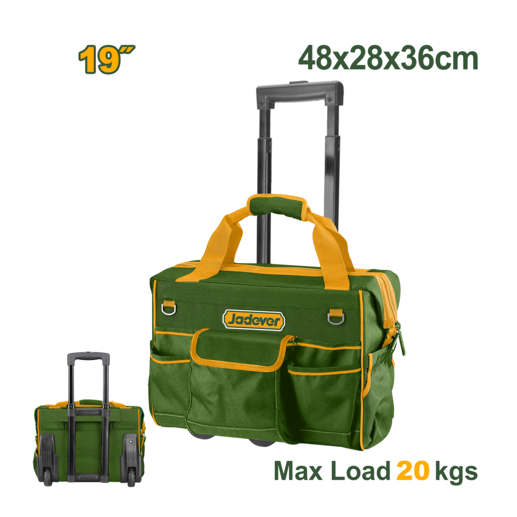 BOLSO DE HERRAMIENTAS CON RUEDAS - TAMAÑO: 19" MATERIAL: POLIÉSTER 600D CARGA MÁXIMA: 20 KG CON ASA DE TRACCIÓN TELESCÓPICA CON RUEDAS TAMAÑO (L * W * H): 48 * 28 * 36 CM