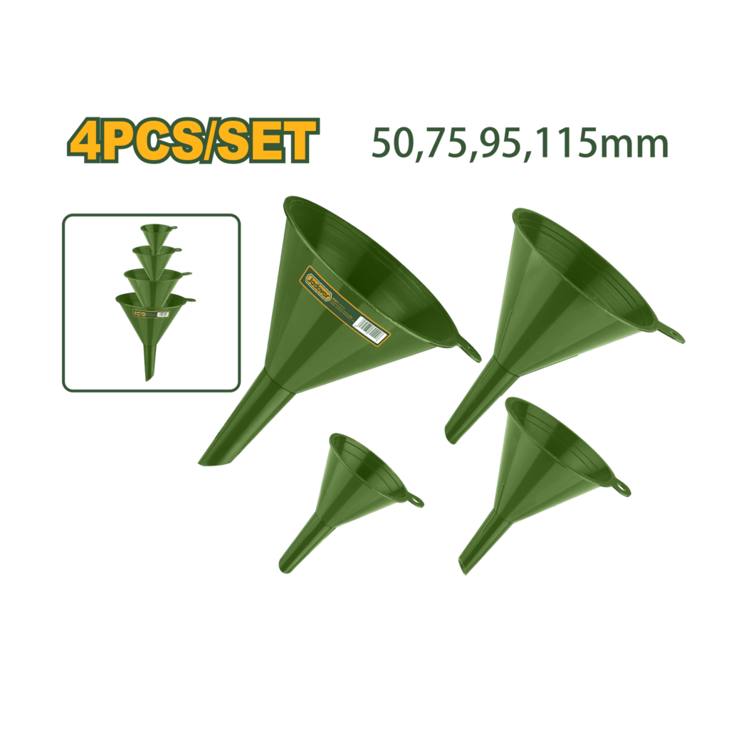 JUEGO DE EMBUDOS DE PLÁSTICO DE 4 PIEZAS - JUEGO DE EMBUDOS DE PLÁSTICO DE 4 PIEZAS MATERIAL: PP TAMAÑO: Φ50,75,95,115MM SE UTILIZA PARA LA TRANSFERENCIA DE LÍQUIDOS