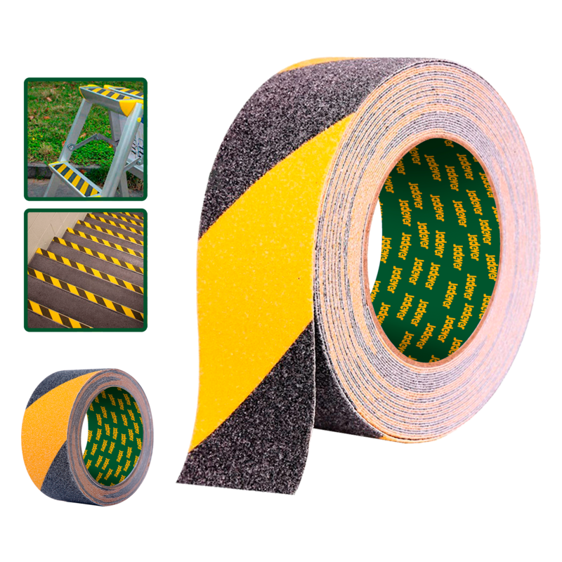 CINTA DE ADVERTENCIA ANTIDESLIZANTE DE PVC – COLOR: AMARILLO-NEGRO – LONGITUD: 5M – ANCHO: 50MM – ESPESOR: 0,78MM