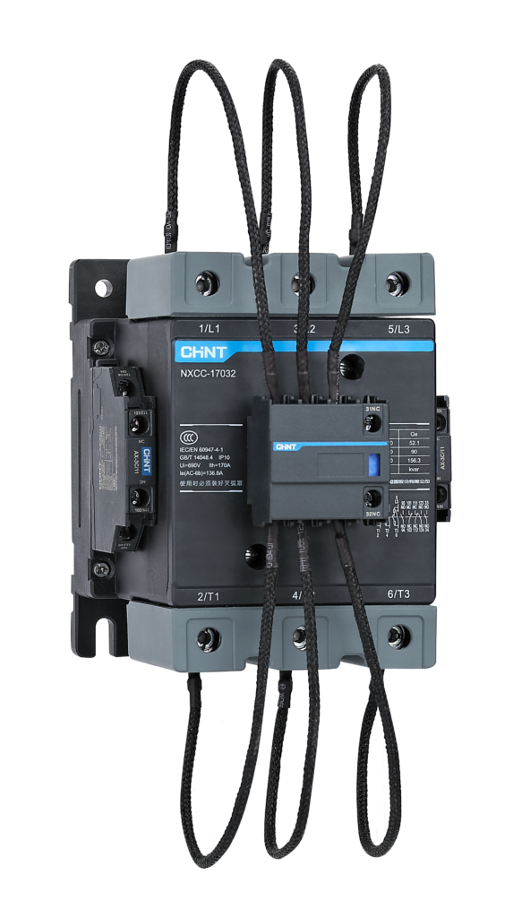 CONTACTOR P/CAPACITORES CHINT NXCC-170 - Q:90kVAr @ 400VCA + Aux: 3NA+2NC - Bob: 220VCA