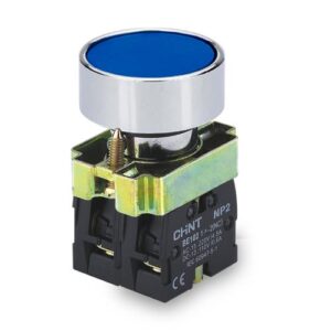PULSADOR DE CUERPO METALICO DE 22 MM AZUL CON CONTACTO NA