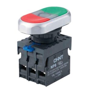 PULSADOR LUMINOSO DOBLE 22 MM - NP8 - COLOR VERDE/BLANCO/ROJO 110V-230VCA - C/1NA+ 1NC
