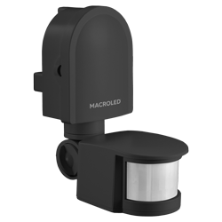 SENSOR DE MOV PARED NEGRO MACROLED AC220-240V 1200W MAX, 12M DE ALCANCE, 180º, IP44