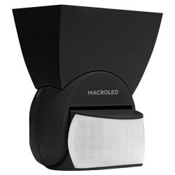 SENSOR DE MOV PARED NEGRO MACROLED AC220-240V 1200W MAX, 12M DE ALCANCE, 180º, IP65