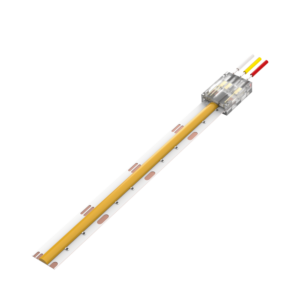CONECTOR CON CABLE A TIRA MACROLED, PARA TIRAS COB 10MM, 3 PINES, TRANSPARENTE, CABLE 10CM