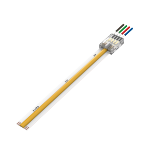 CONECTOR CON CABLE A TIRA MACROLED, PARA TIRAS COB 10MM, 4 PINES, TRANSPARENTE, CABLE 10CM