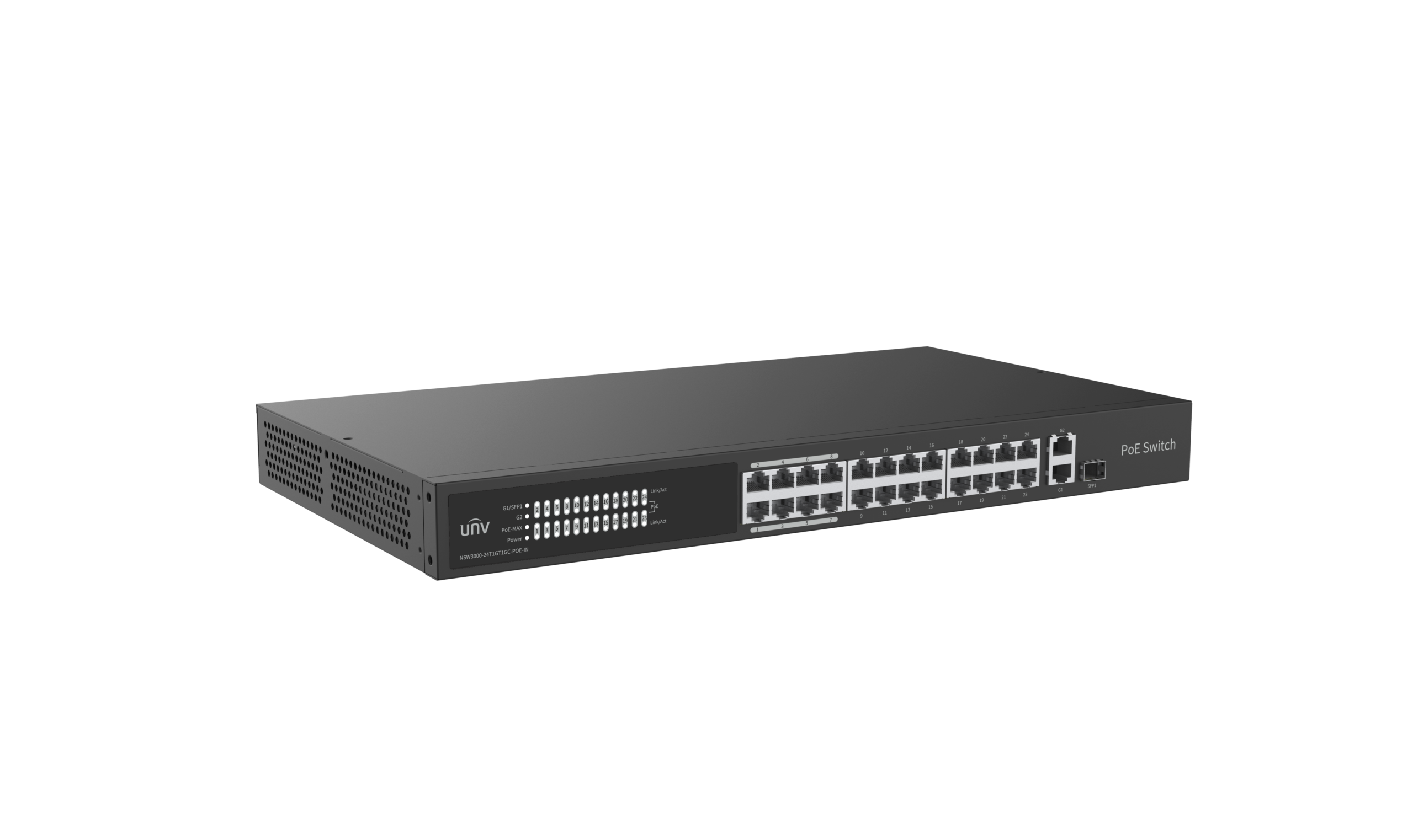 CLOUD SWITCH POE 24 PUERTOS 100MBPS + 2UPLINK 1GBPS RJ45 +1 UPLINK 1GBPS COMBO PORTS. MAX. POE POWER 370W – MAX 30 W P/PUERTO, ADMINISTRABLE