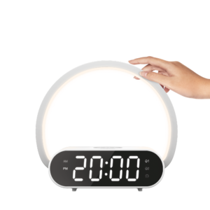 LAMPARA LED VELADOR MADERA, 5W 180LM, AC100-240V, RA>80, BLANCO CALIDO, DIMEABLE 3 TOQUES, CARGA RAPIDA INALAMBRICA, RELOJ DESPERTADOR