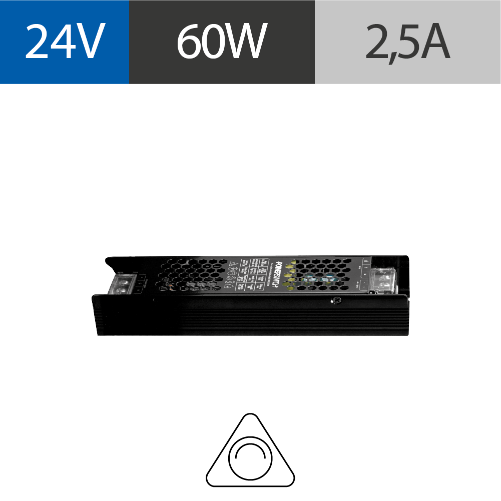 FUENTE LED SLIM DIMERIZABLE POWERSWITCH, 24V, 60W, TRIAC, 0-10V, IP20