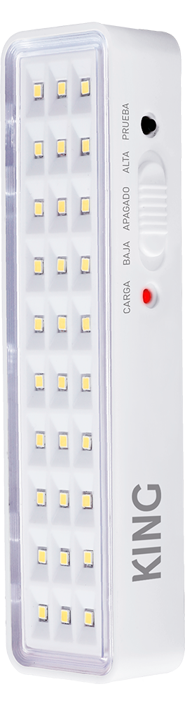 LUZ DE EMERGENCIA KING 30 LEDS SMD, AC220-240V, 50-60HZ, 2-5 HORAS, BLANCO FRIO 6500K